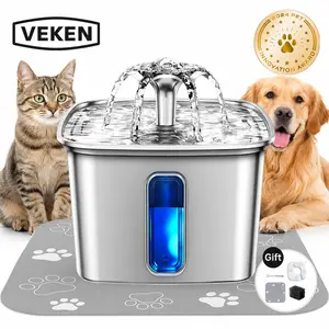 【Veken】 Innovation Award Winner Stainless Steel Cat Water Fountain, 108oz/3.2L Automatic Pet Fountain Dog Water Dispenser with Replacement Filters & Silicone Mat for Cats, Dogs, Multiple Pets,Petlovers